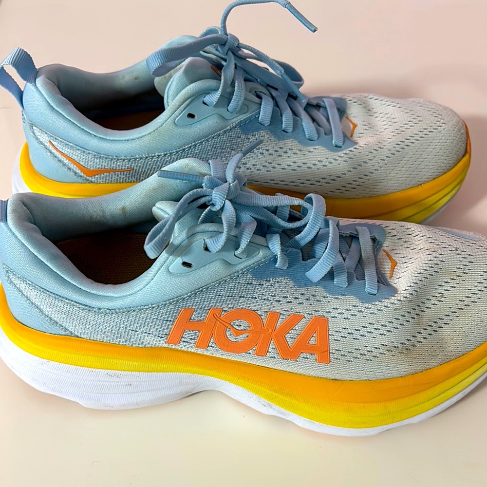 Women HOKA Light Blue & Yellow Running Shoes